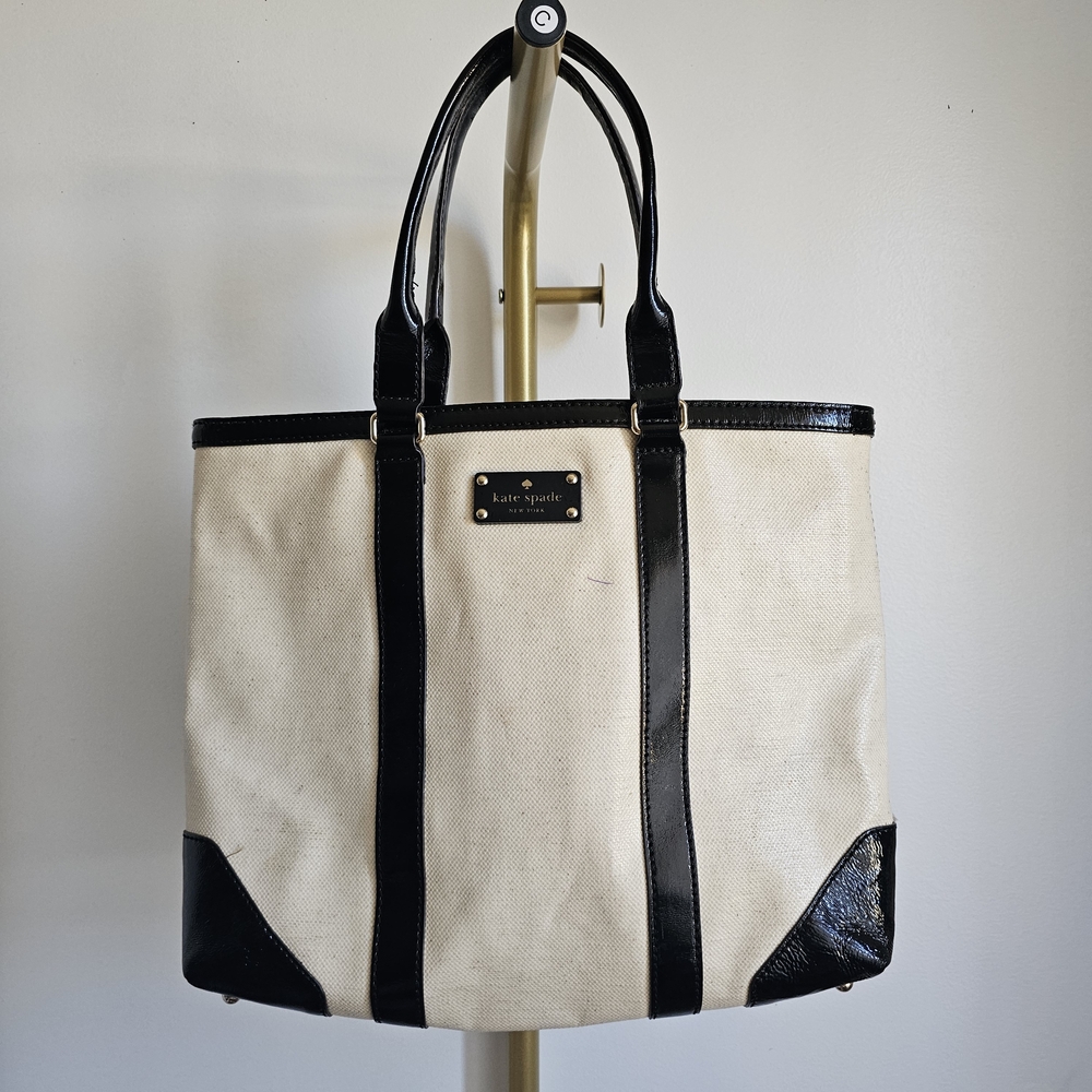 KATE SPADE Clinton Hill Dama Tote - Black Patent leather & Cream Tweed (Natural)